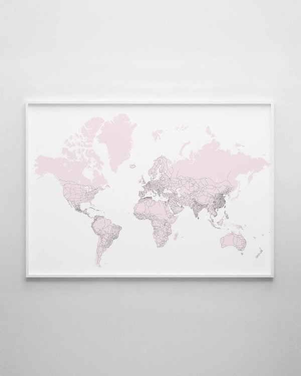Pink World Map Print