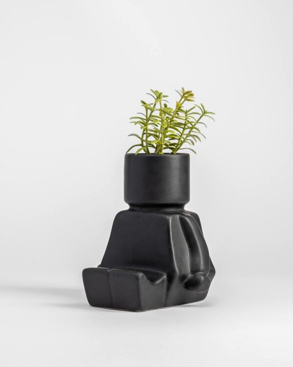 Block Man Sitting Planter – Black