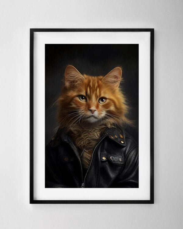 Cat in a Leather Jacket Print