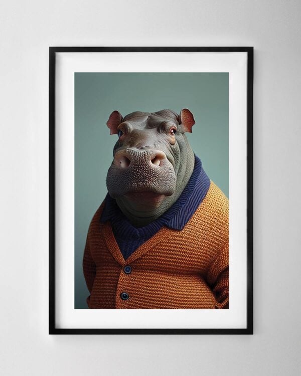 Hippo in a Cardigan Print
