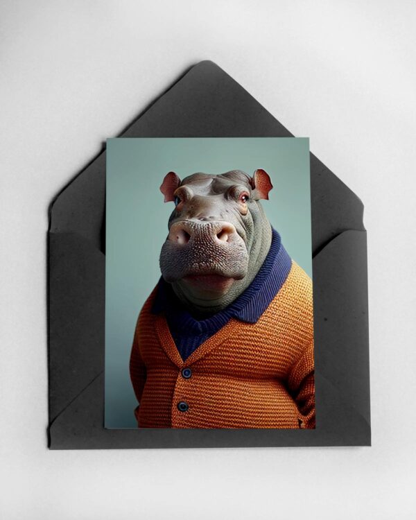 Hippo in a Cardigan Card