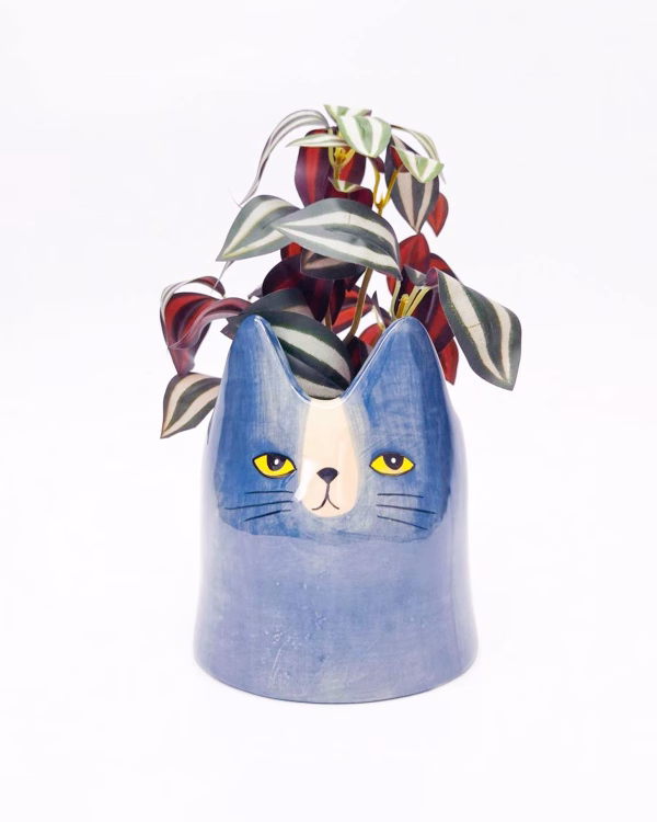Bailey Cat Planter – Blue