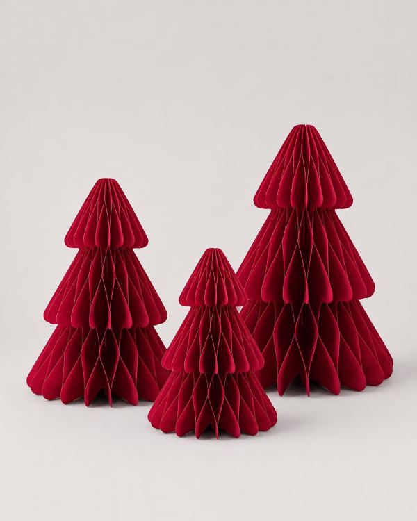 Blitzen Paper Christmas Tree Set of 3 (16cm + 14.5cm + 12.5cm) – Red