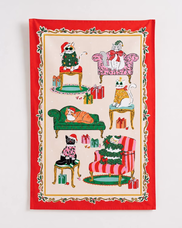 Christmas Cool Cats Cotton Tea Towel