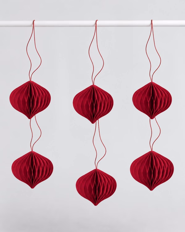 Scarlet Paper Christmas Ornaments (Set of 6)