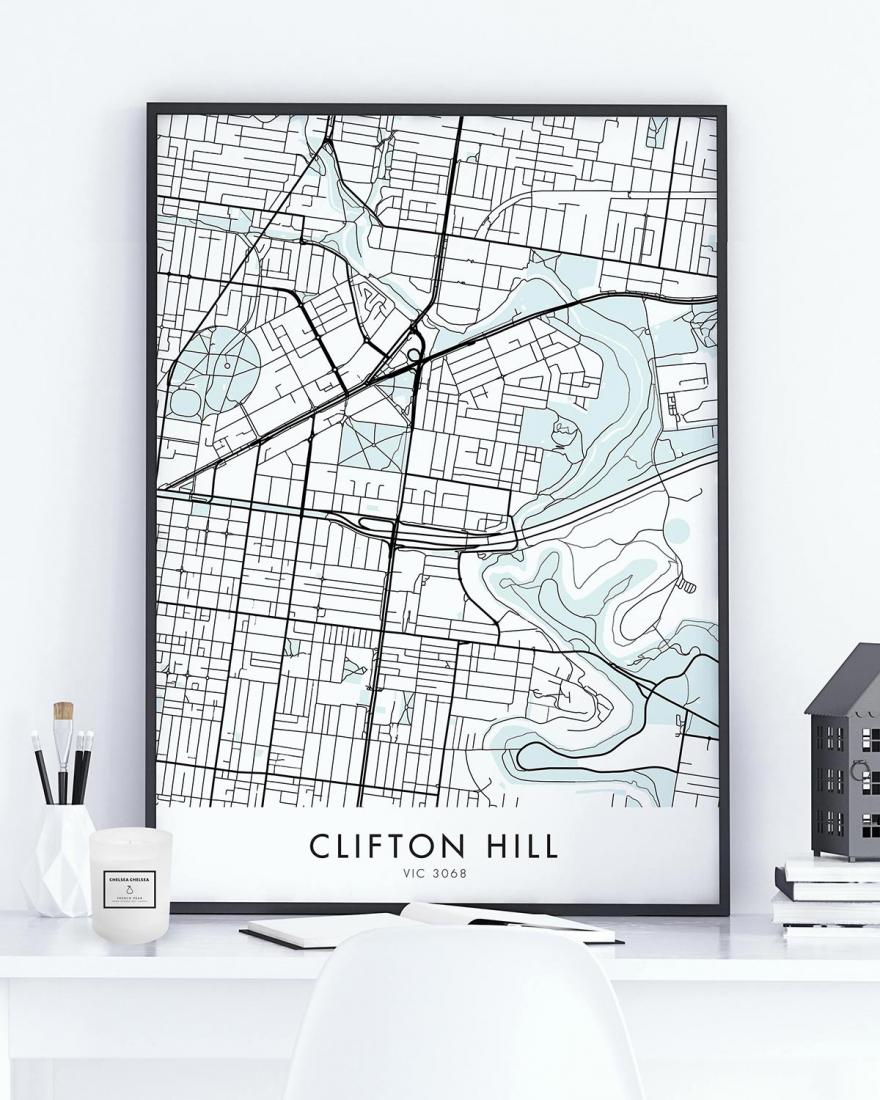 Melbourne Clifton Hill Map Print Chelsea Chelsea